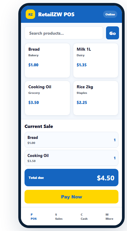 Retail Zim mobile POS checkout